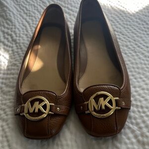 Michael Kors Tan Leather Loafers with Gold Logo